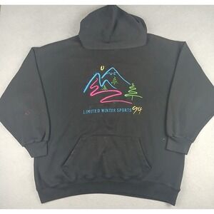 Vintage Winter Sports Limited Jeans Hoodie Mens XL Black 94 Graphic Pullover
